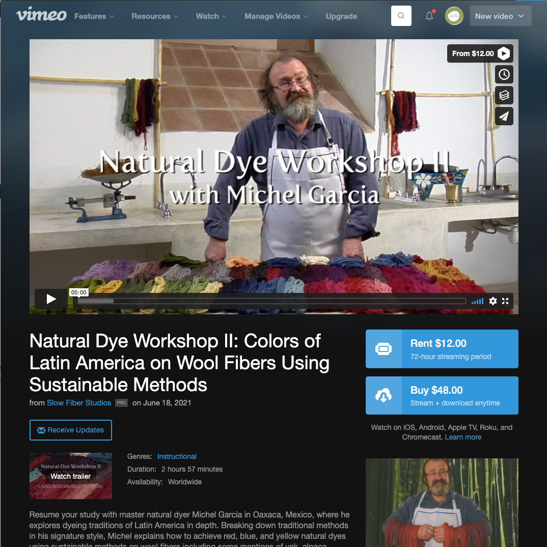 STREAMING AVAILABLE HERE on VIMEO LINK! Natural Dye Workshop II: Colors of Latin America on Wool Fibers Using Sustainable Methods